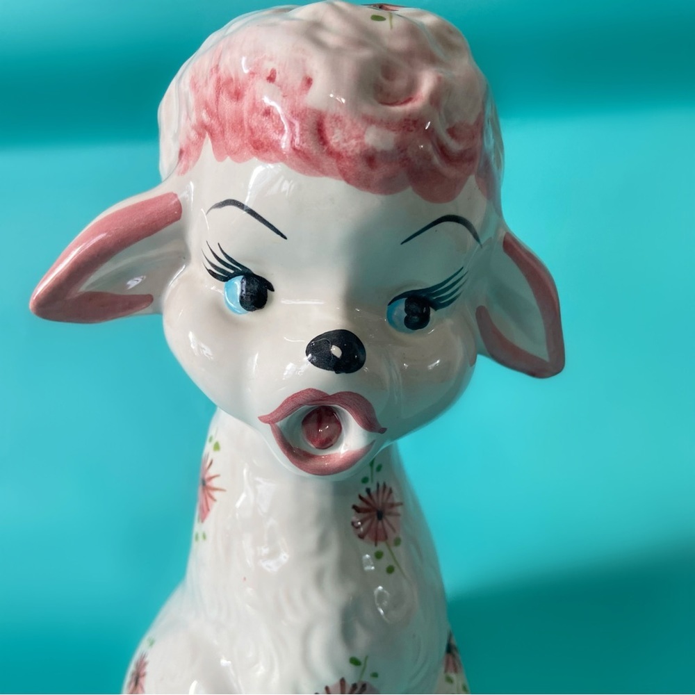 Vintage 70s lamb sheep Italian ceramic piggy bank home decor figurine boho - Picture 2 of 5